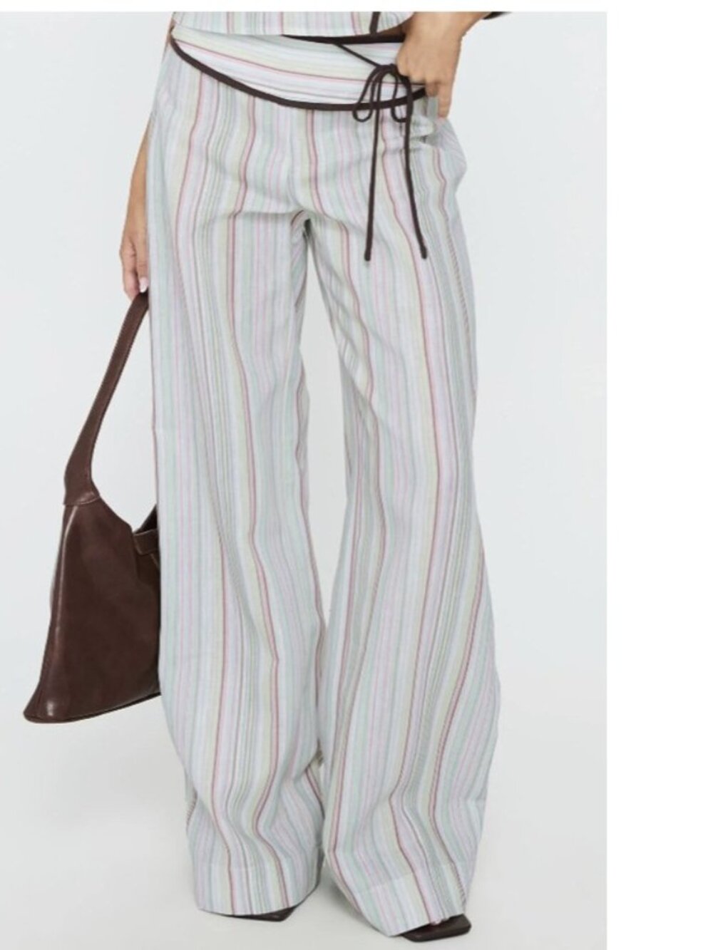 Princess Polly Taylar New Thick Waistband Striped Wide Leg Mid Rise Pants Size 8